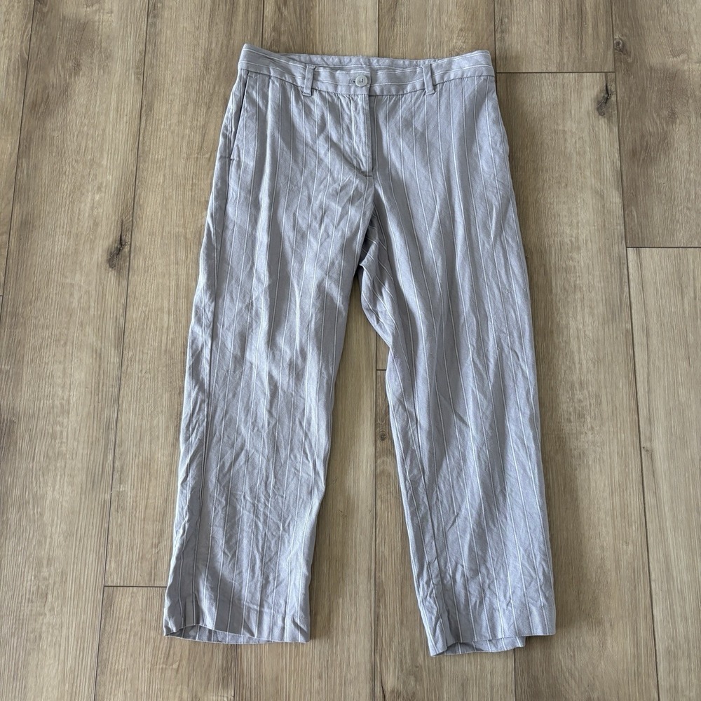 J.JILL Grey Striped Stretch Linen Straight Leg Casual Pants Size 6